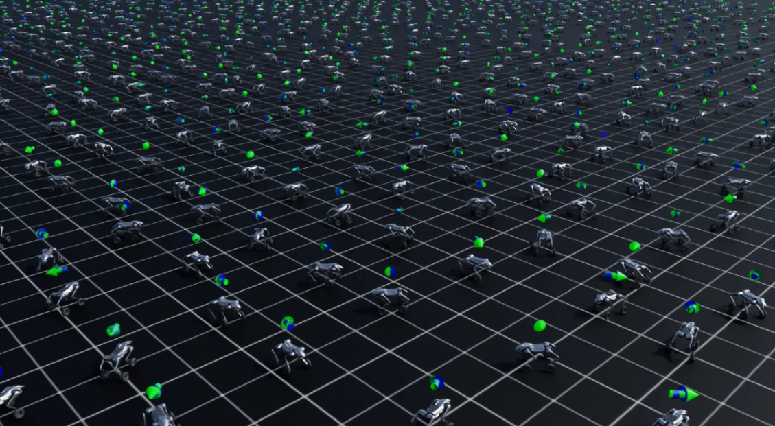 Many REXMI robots training in parallel simulation environments
